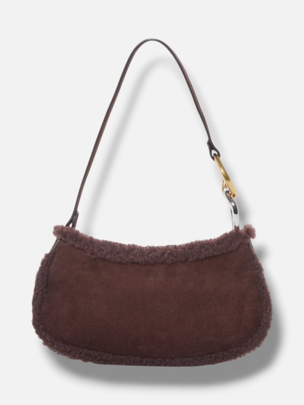 Staud Womens Brown Suede Fur Trim Solid Ollie Shoulder Bag